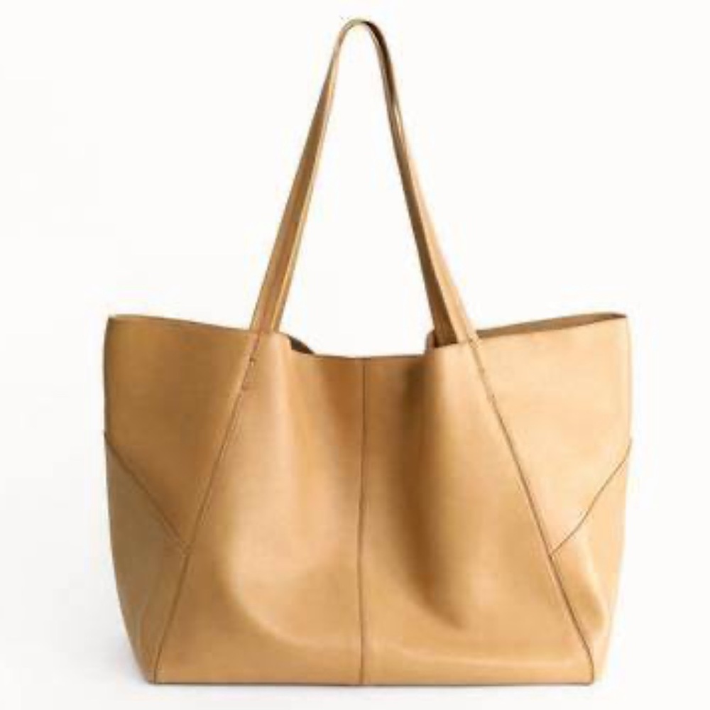ZARA LEATHER MAXI TOTE BAG WITH TOPSTITCHING